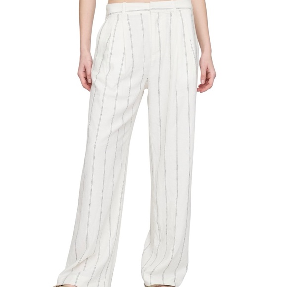 New GAP 365 High Rise Linen-Blend Trousers Off White Stripe Size 2 - Picture 1 of 6